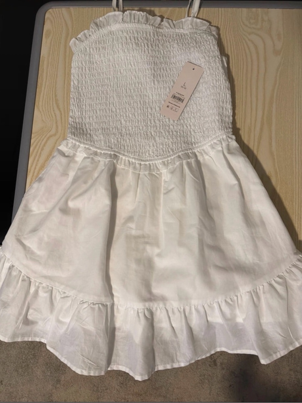 Girls White Smocked Sundress with Ruffle Hem